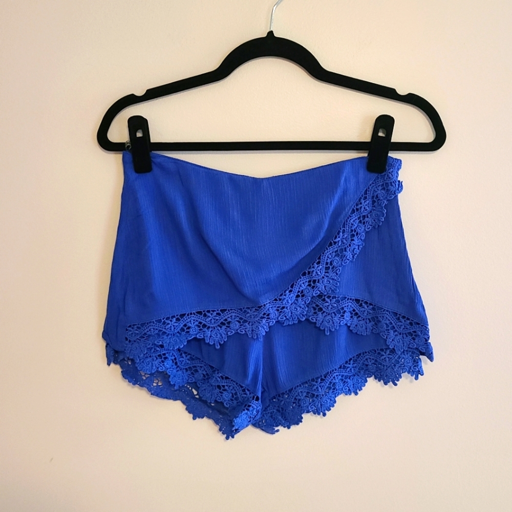 NWT Blue Woven Shorts with Criss-cross Lace